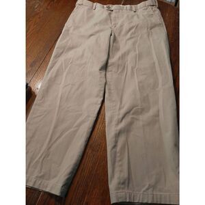 Mens 38x29 Saddlebred Khaki Tan Flat Front High Waist Dress Pants with Pockets